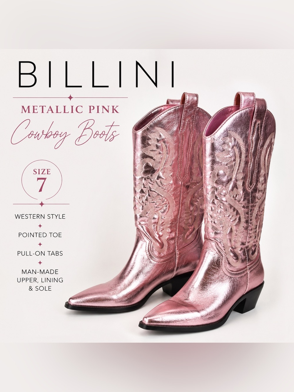 Billini Metallic Rose Pink Cowboy Boots